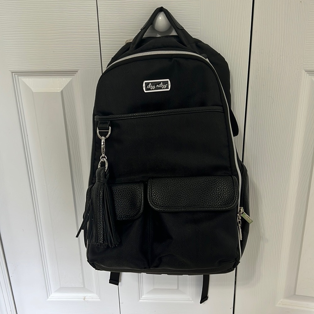 Itzy Ritzy Black Herringbone Boss Backpack Diaper Bag